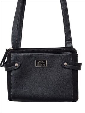 Roots 73 Black Leather Crossbody Bag Triple Zip Multi-Pocket Purse